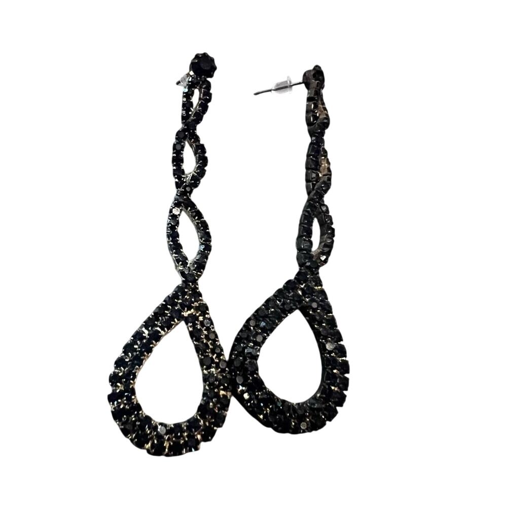 Black Rhinestones Bling Dangle Earrings